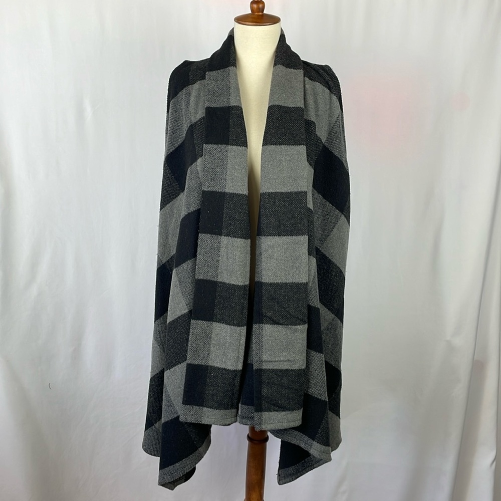 Talie Black & Gray Wool Blend Long Cardigan Vest w/Side Pockets - Size Medium